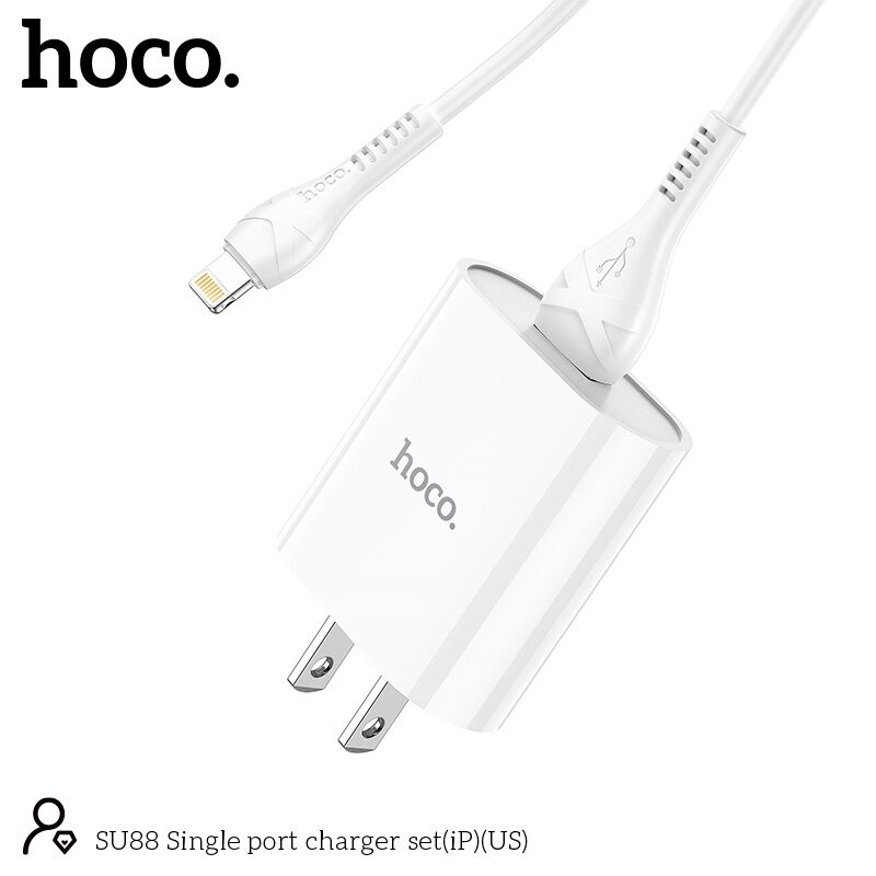Bộ sạc nhanh hoco su88, bộ cốc sạc hoco su88 đầu lightning, micro, type-c, cổngusb 2.1a, dây dài 1m - chính hãng