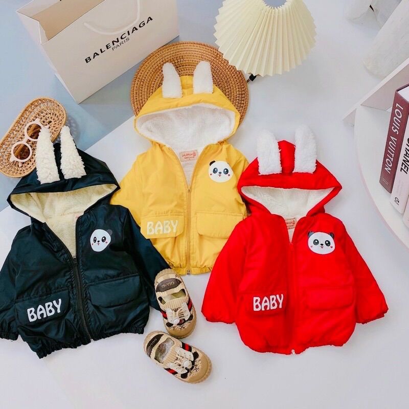Áo gió lót lông tai thỏ cho bé trai bé gái 8-22kg