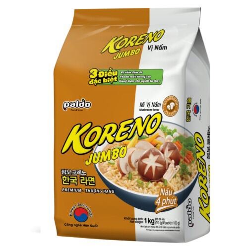 MÌ Ăn Liền KORENO JUMBO HÀN QUỐC 1KG ( túi 1kg) [Vị tôm, Vị bò cay, Vị gà, Vị Kim chi, Vị nấm], mì nấu 4 phút