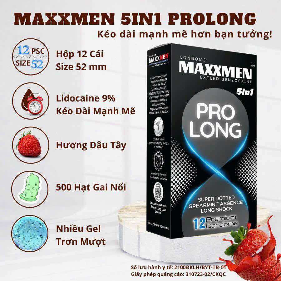 Bao cao su maxxmen 5in1 prolong kéo dài thời gian gân gai siêu mỏng