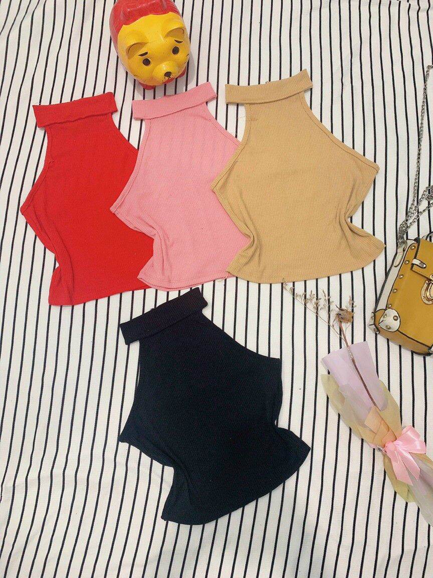 Áo cổ yếm hở lưng Thun Gân Croptop