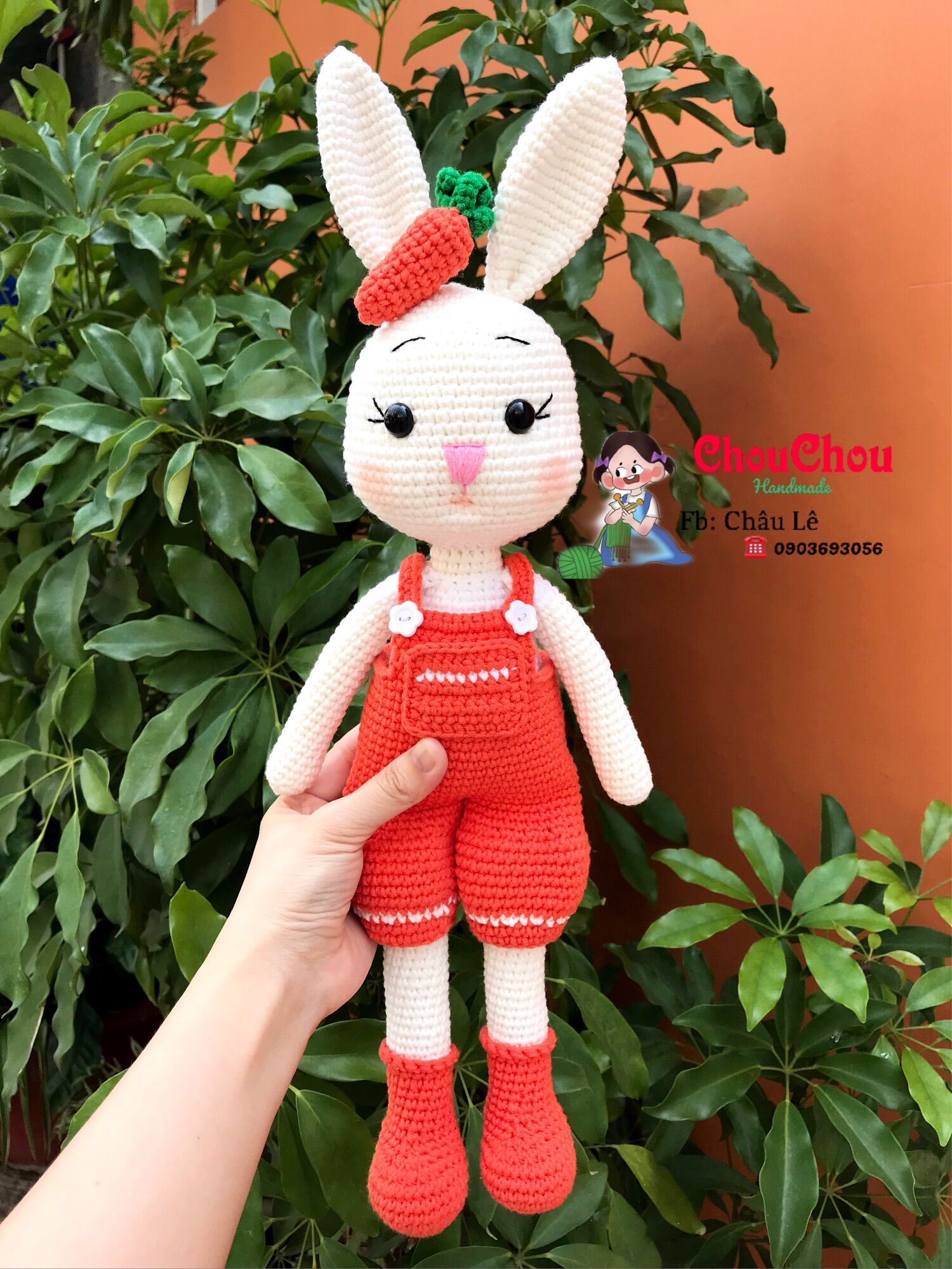 Thú len nhồi bông handmade - Thỏ dưa hấu - thỏ cà rốt (45cm)