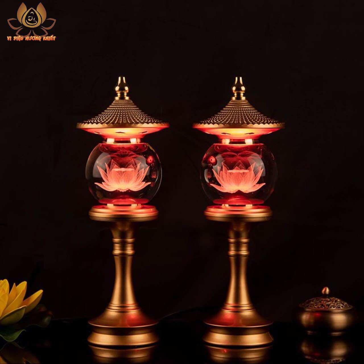 CẶP 2 CÂY ĐÈN LED HOA SEN PHA LÊ THỜ CÚNG TRANG TRÍ