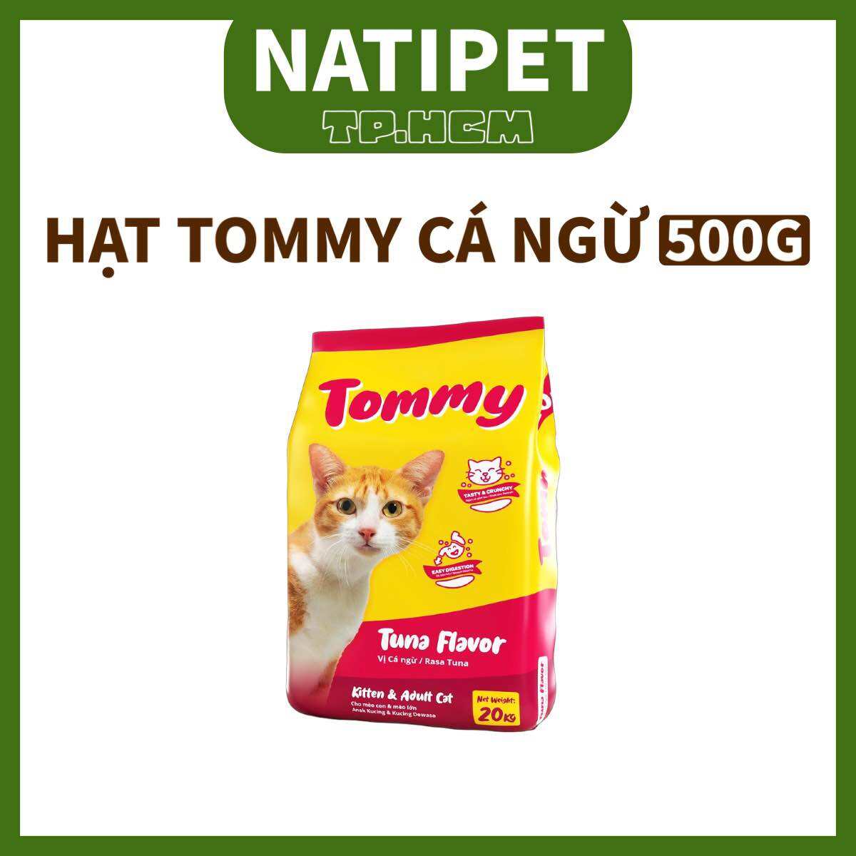5 GÓI Hạt Tommy Gói 500g Vị Cá Ngừ, Thức ăn cho mèo mọi lứa tuổi
