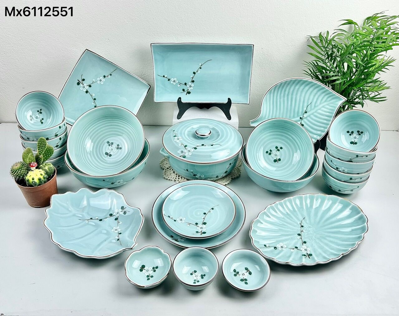 Set bát đĩa men ngọc 23-25 món. gốm sứ bát tràng cao cấp.
