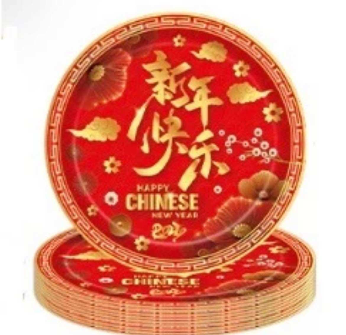 Dĩa, ly, khăn giấy, khăn trãi bàn set tiệc Năm mới
