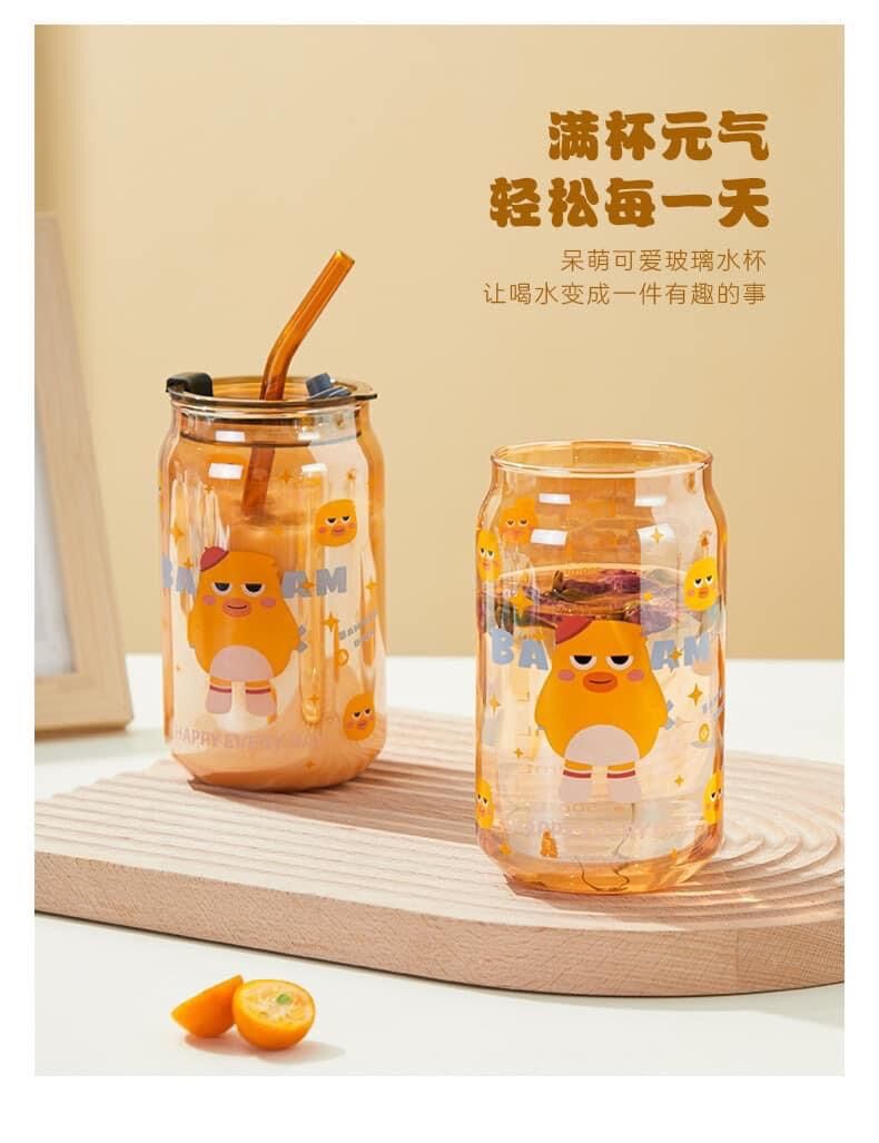 Ly thủy tinh có nắp kèm ống hút
