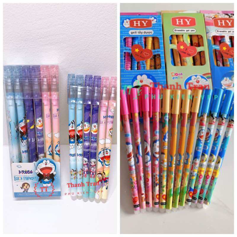 Hộp 12 cây bút gel xoá được doremon mực xanh/tím. Ngòi 0.38mm