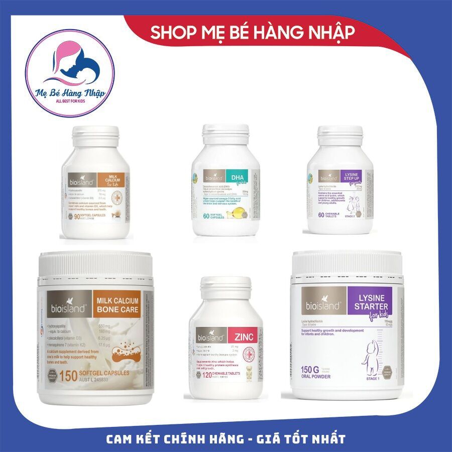 Viên bổ sung canxi, dha, kẽm zinc, lysine bioisland úc c