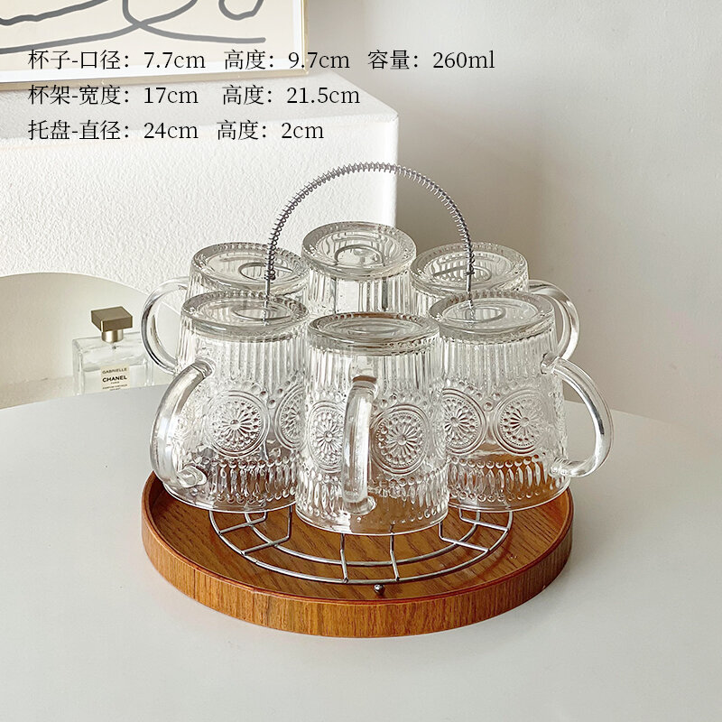 Bộ cốc thủy tinh hoa hướng dương cốc uống nước khắc nổi cổ điển phòng khách gia dụng giá trị vẻ đẹp cốc cà phê đồ uống