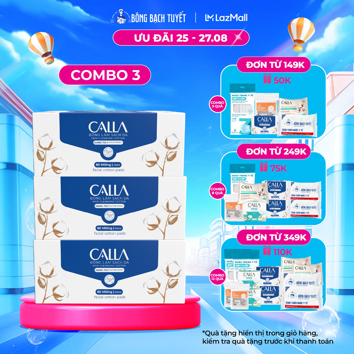 Combo 3 Bông tẩy trang Bông Bạch Tuyết Calla Xỏ Ngón Dạng Túi làm sạch da 80 miếng/hộp