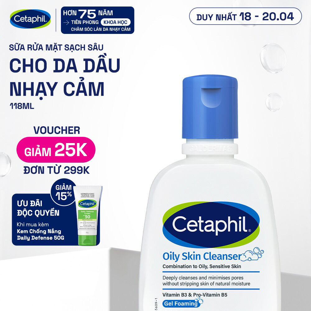 Sữa rửa mặt dịu lành cho da dầu nhạy cảm CETAPHIL OILY SKIN CLEANSER 118ML