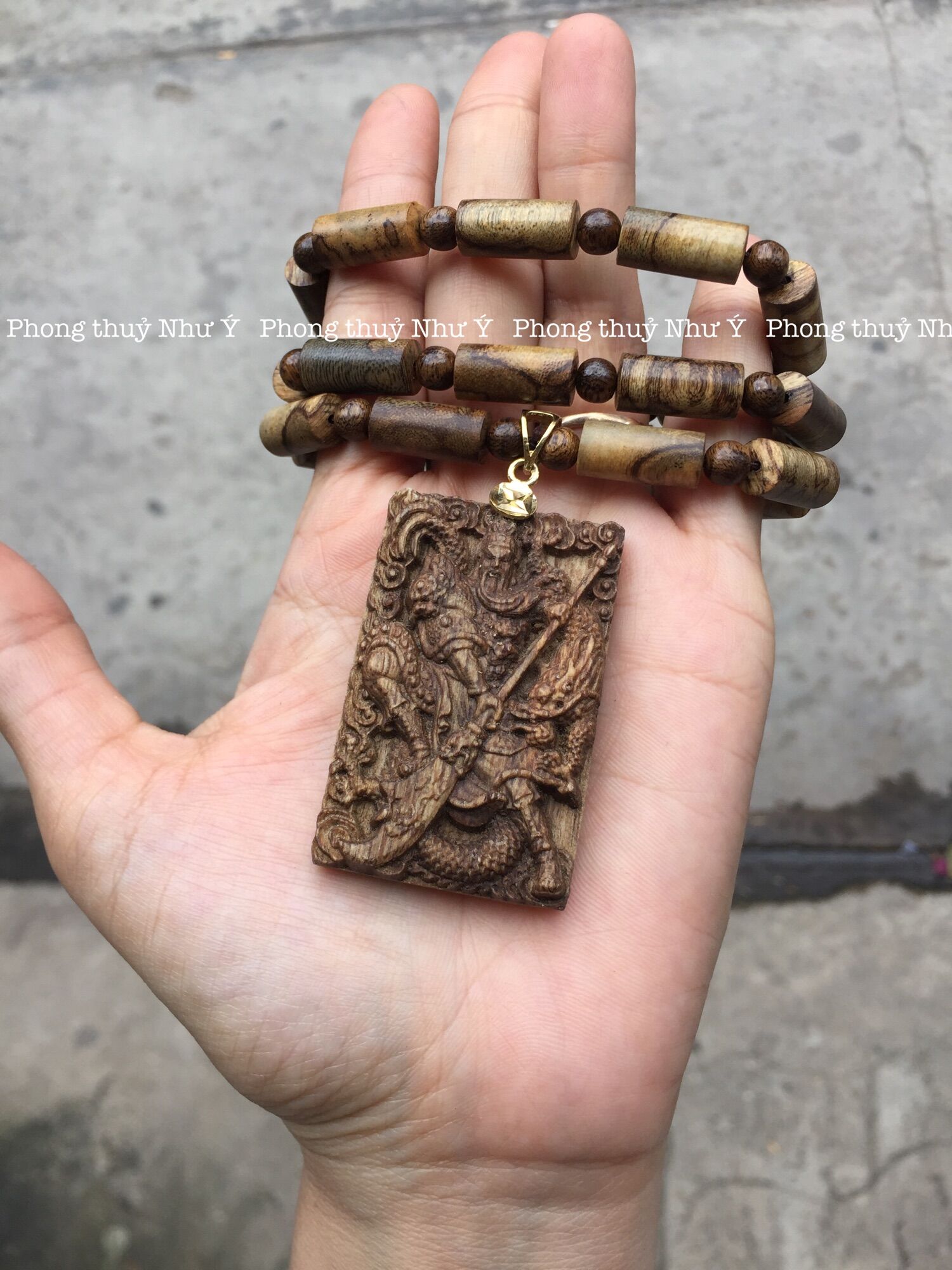 Dây chuyền trầm hương mặt quan công (phong thuỷ)