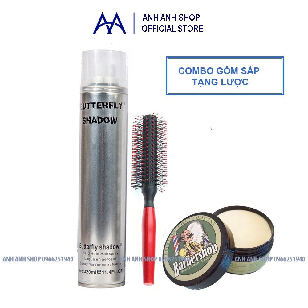 Combo gôm chính hãng butterfly shadowvà sáp barbershop + tặng 1 lược tròn tạo phồng