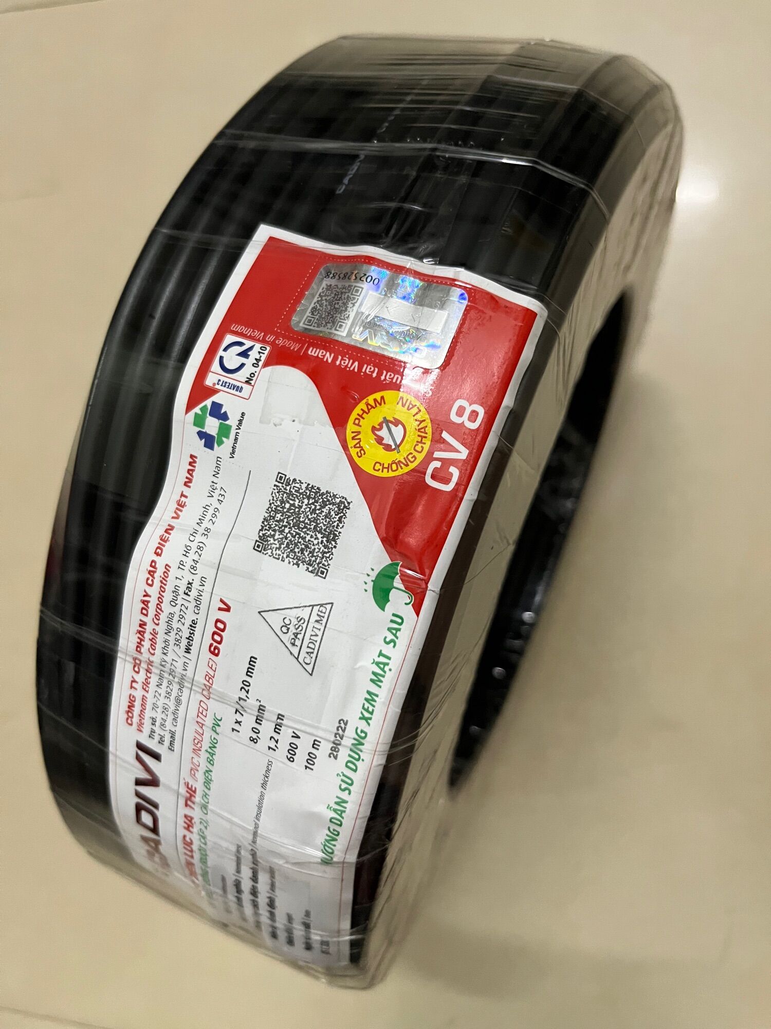 Dây cáp điện đơn CV 8.0 CADIVI. Cuộn 100 m