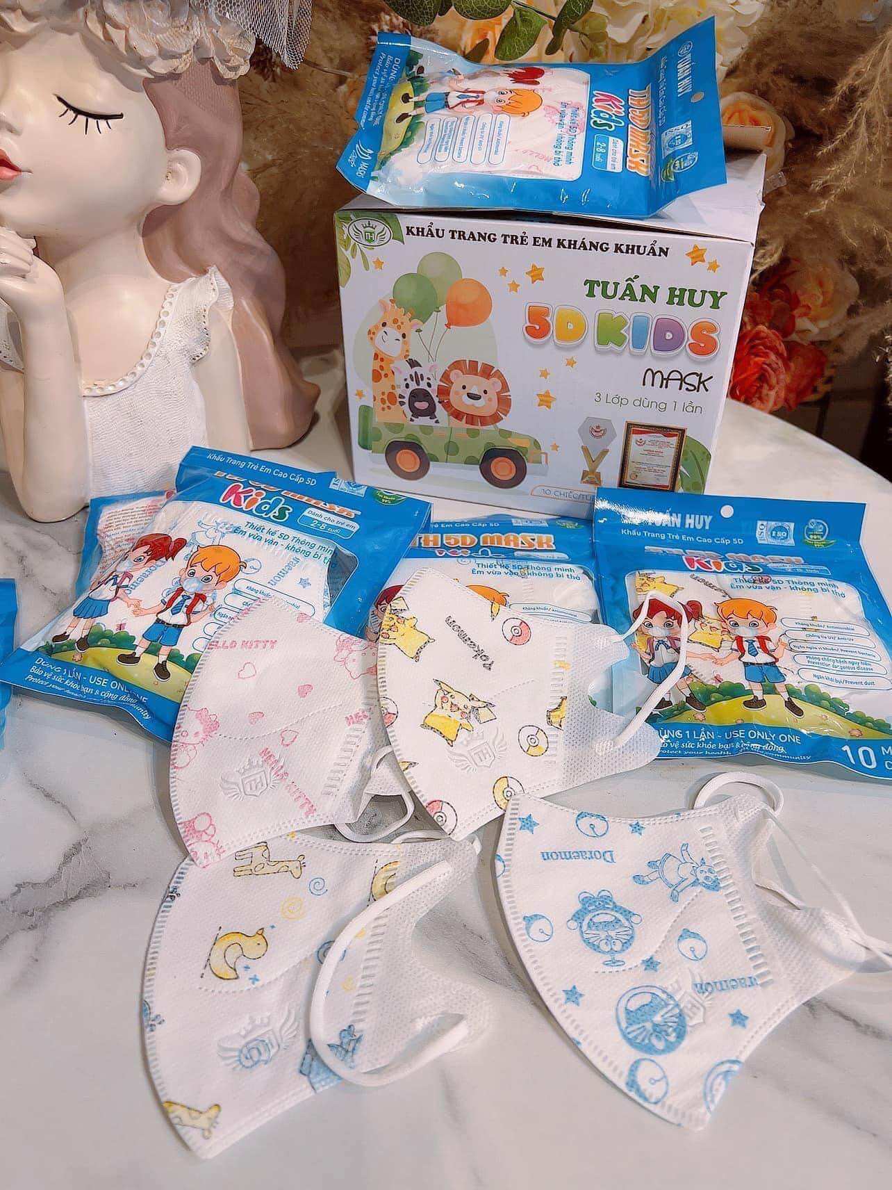 [ Thùng 100 Cái ] Khẩu Trang 5D Em Bé 4-7 Tuổi Hiệu Tuấn Huy