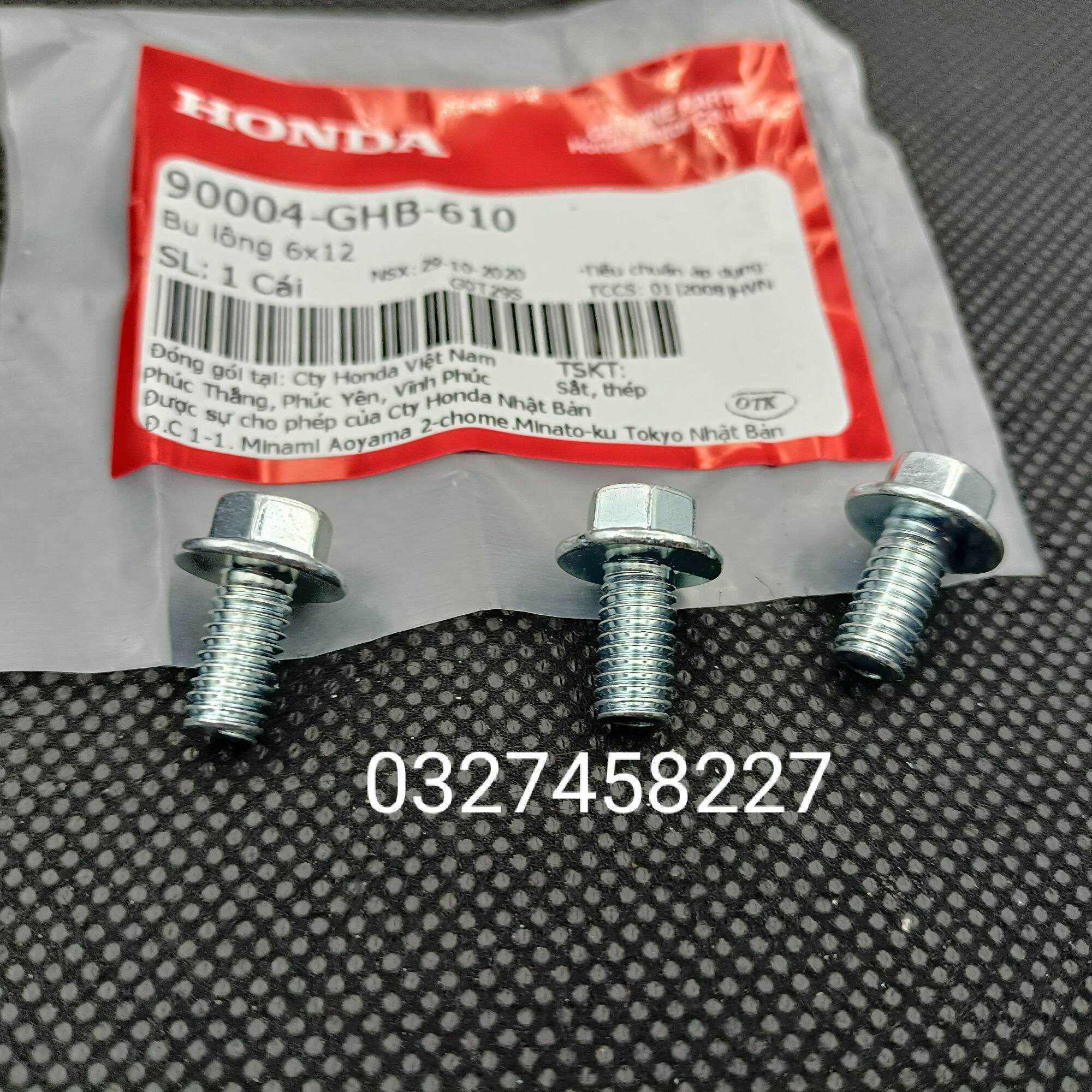 3 ốc bắt nắp nhựa nồi xe Super DREAM, WAVE, FUTURE.... zin. bu lông 6x12