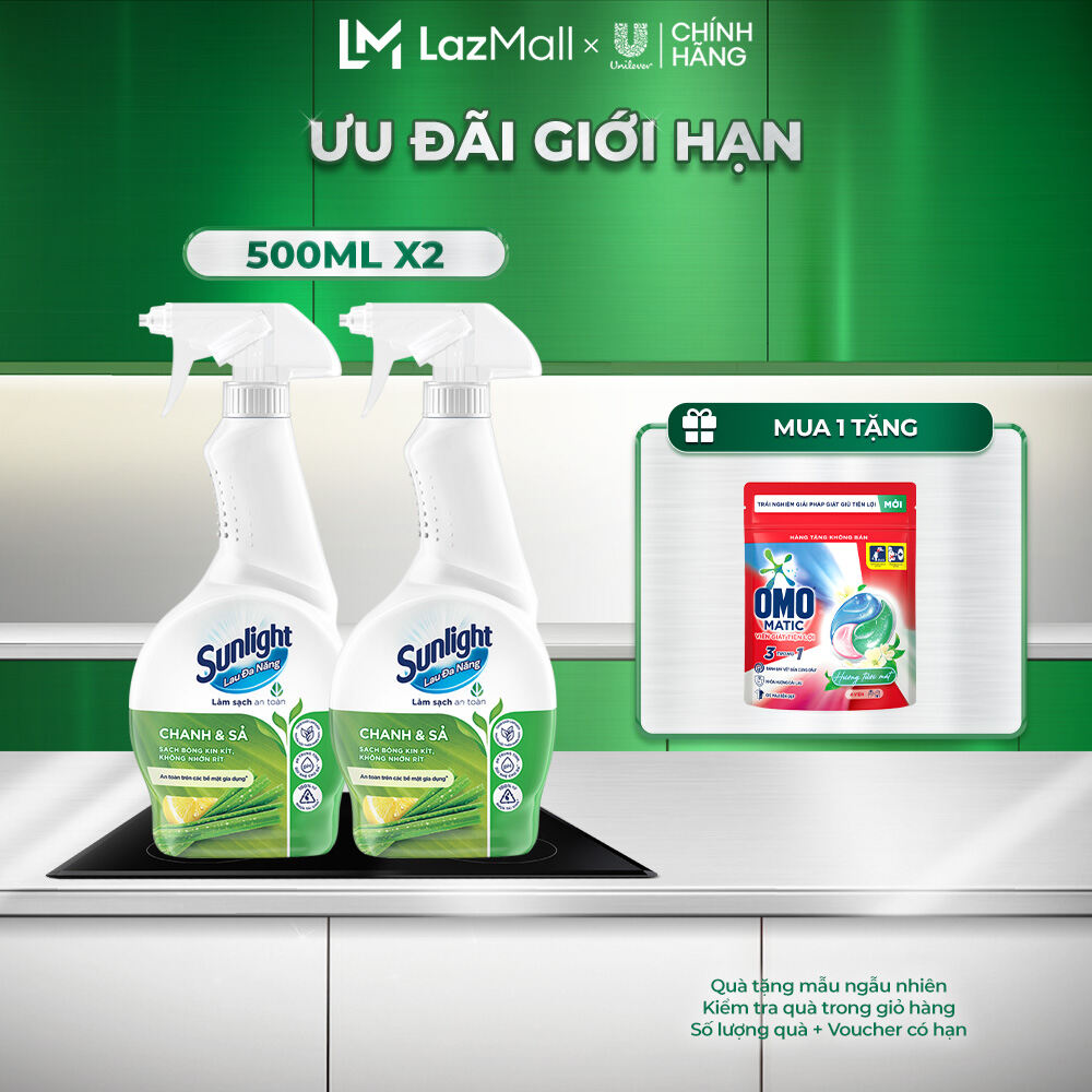 Combo 2 Nước lau đa năng Sunlight Chanh & Sả|Phiên bản nâng cấp từ Cif|Sạch bóng kin kít, không nhờn