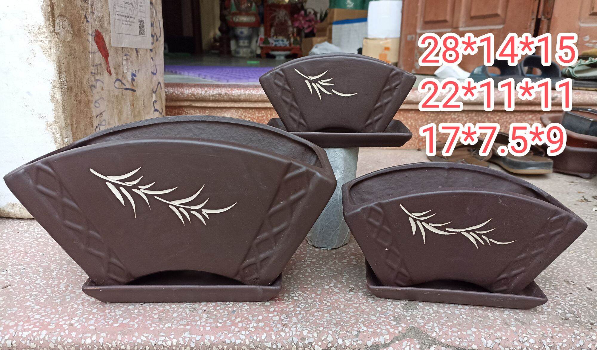 bộ 3 chậu quạt kèm khay bonsai MB01