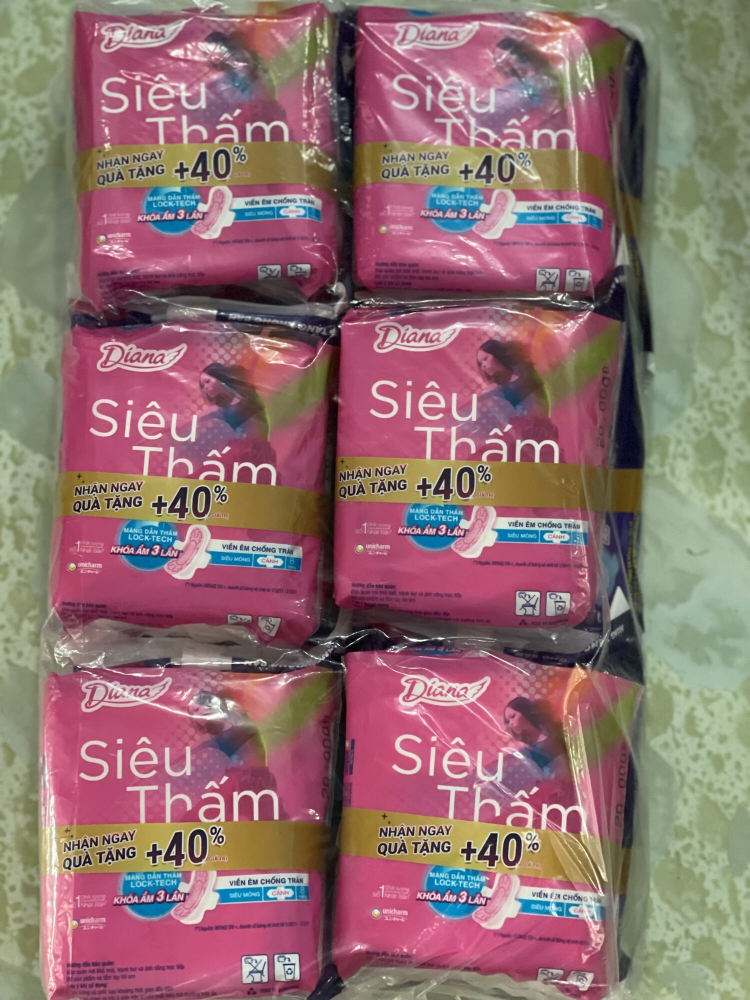 6 bịch băng vệ sinh DIANA siêu thấm (tặng 1 miếng DIANA ban đêm 29 cm)