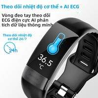 Smart Health Band with Continuous Temperature Monitoring, Blood Pressure, Blood Oxygen, AI ECG, Heart Rate, Heart Alarm, Water-Resistant for Swimming and Exercise