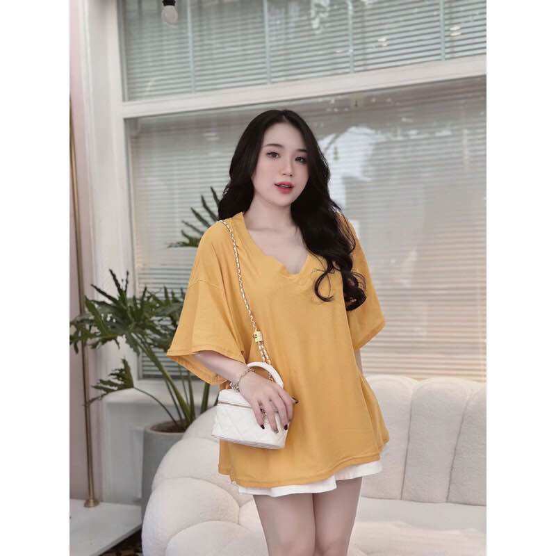 Áo thun giấy cổ tim fom rộng