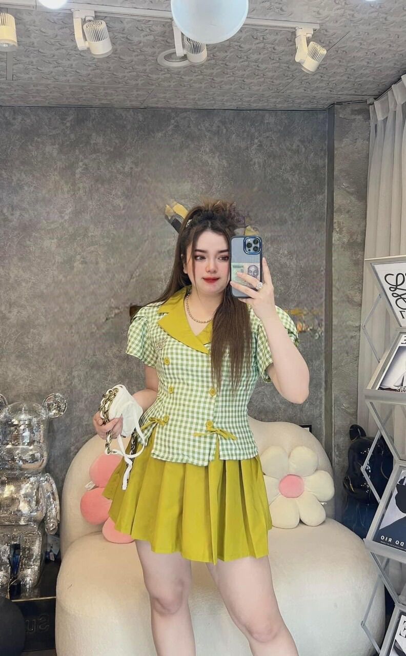 (SHOP BIGSIZE nữ 50kg đến 90kg) set áo vest đính nơ + chân váy SV88