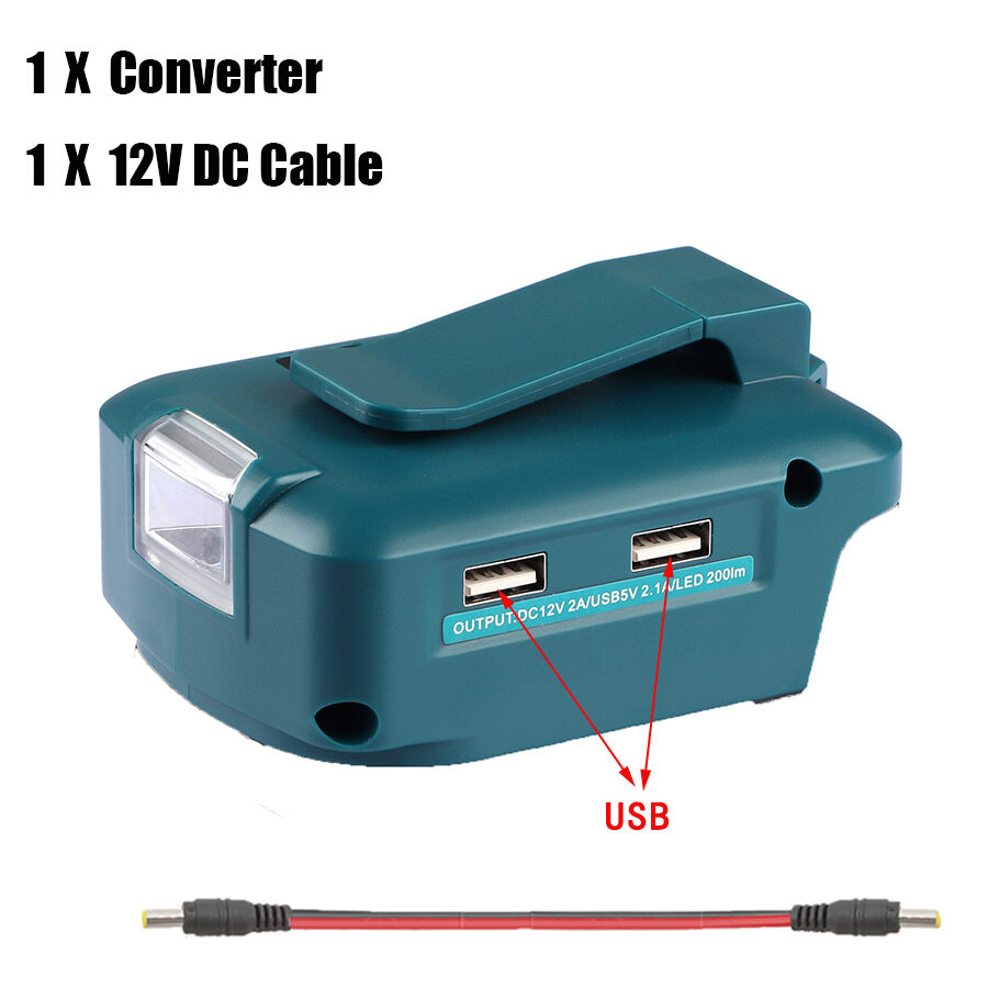 Đèn led làm việc bộ chuyển đổi ánh sáng cho makita 14.4v/18v pin li-on bl1830 bl1430 dual usb chuyển đổi có đèn led hộp bảo quản pin