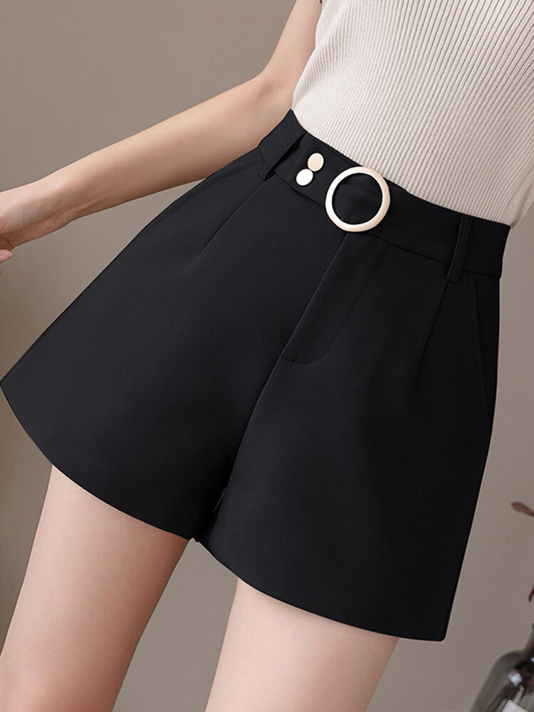 Quần short cạp cao MIE đai tròn 2 khuy bấm