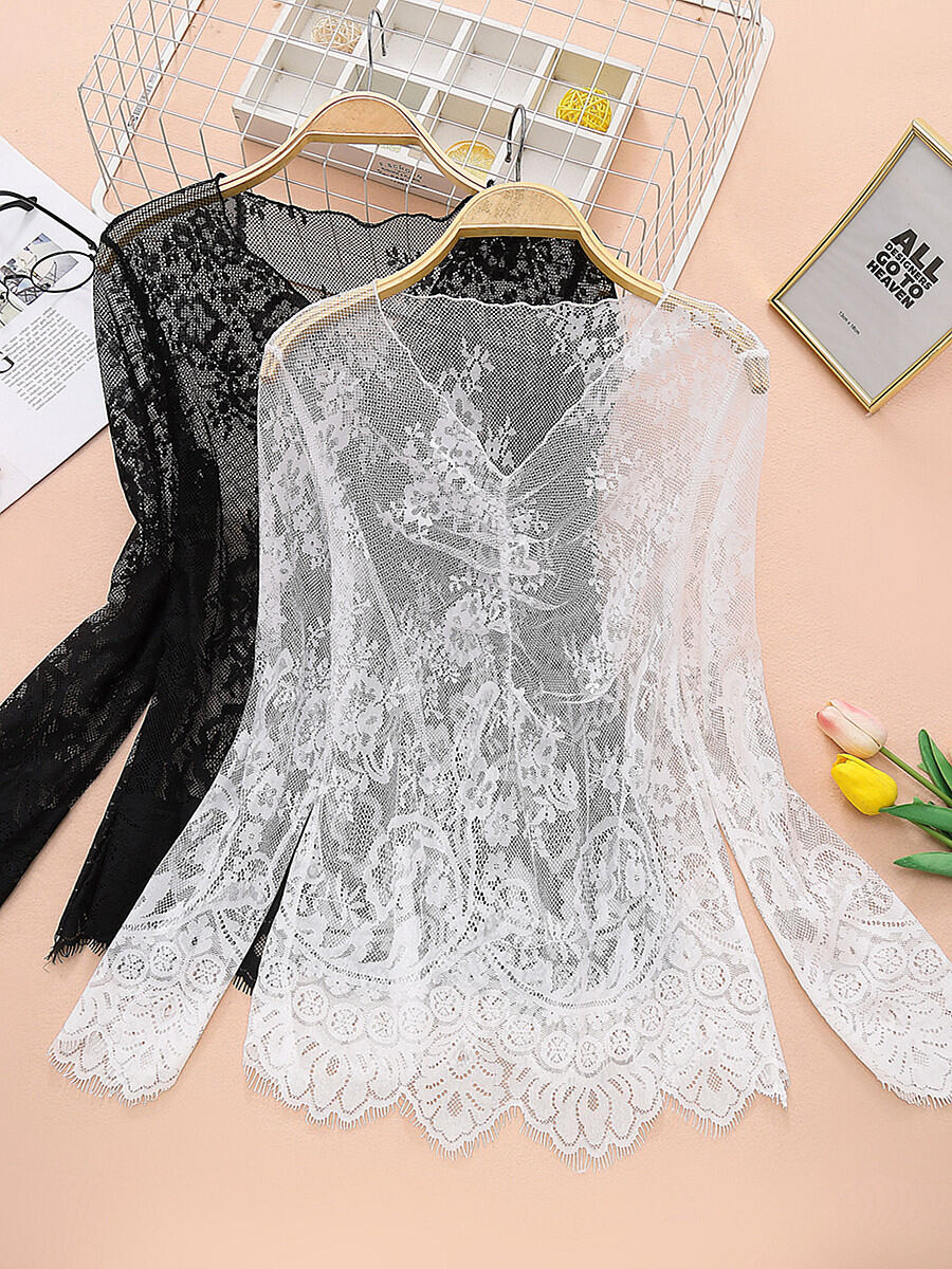 Áo Sơ Mi Ren Dài Tay Nữ Mùa Xuân 2025 Áo Lưới Gợi Cảm Thời Trang Xuân Thu Áo Lót Ren Thời Trang Thường Ngày Cho Nữ