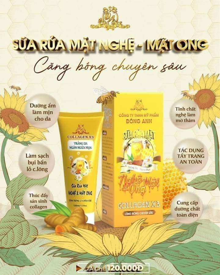 Sữa rửa mặt nghệ mật ong Collagen X3 Mỹ Phẩm Đông Anh