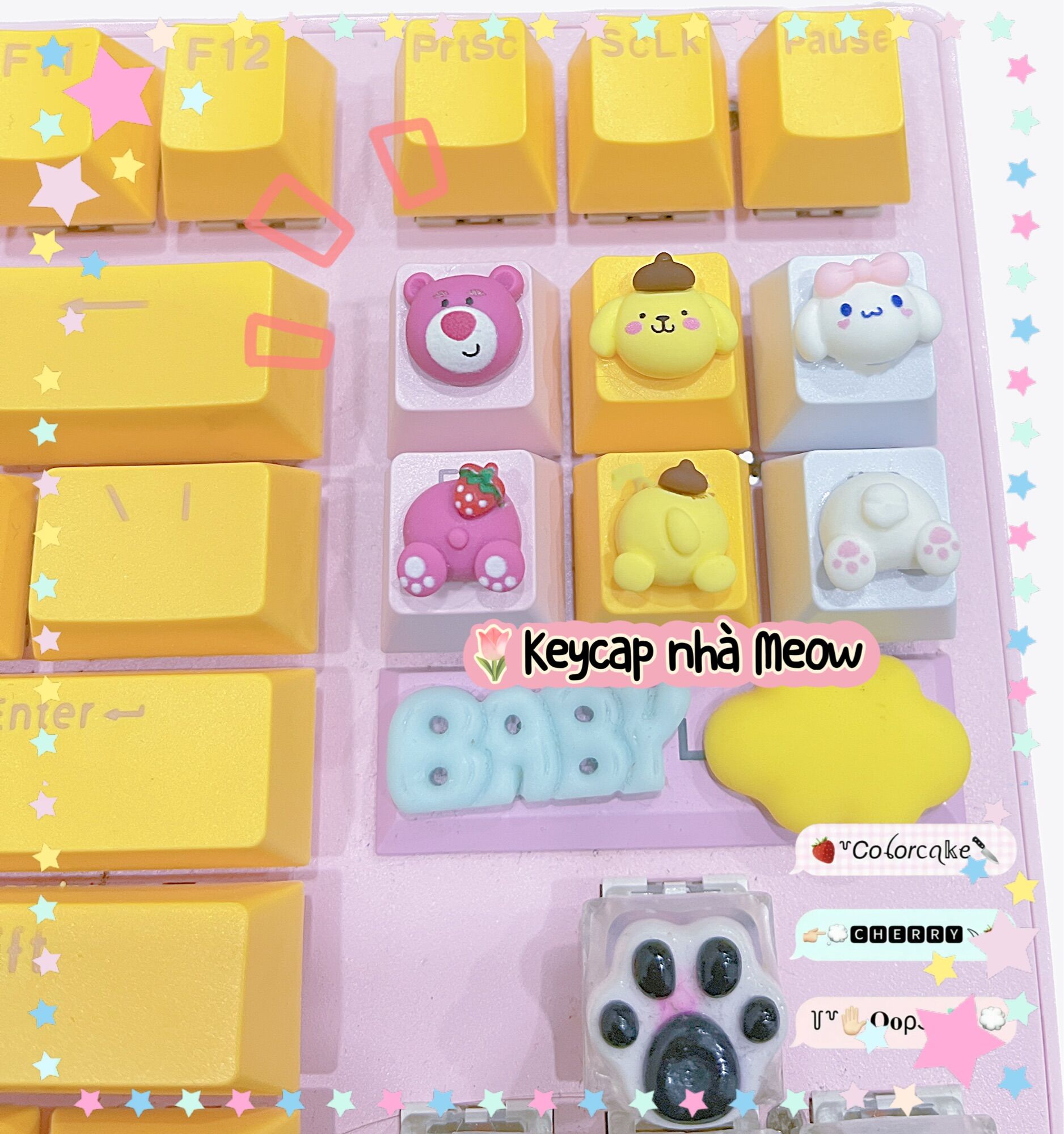 Keycap Gấu dâu, Pocchaco, Cinnamoroll dành cho bàn phím cơ