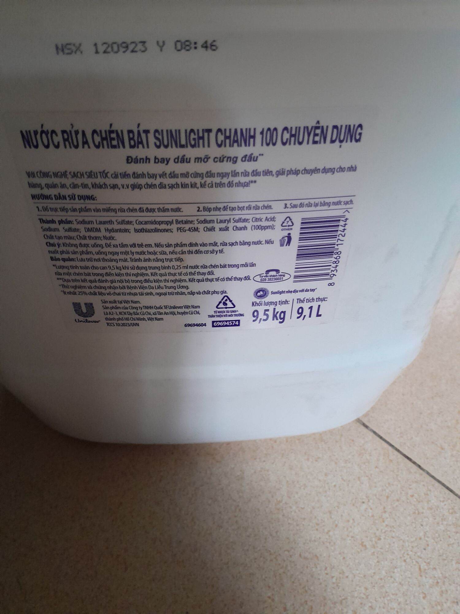 Nước rửa chén Sunlight 9.5kg hương chanh