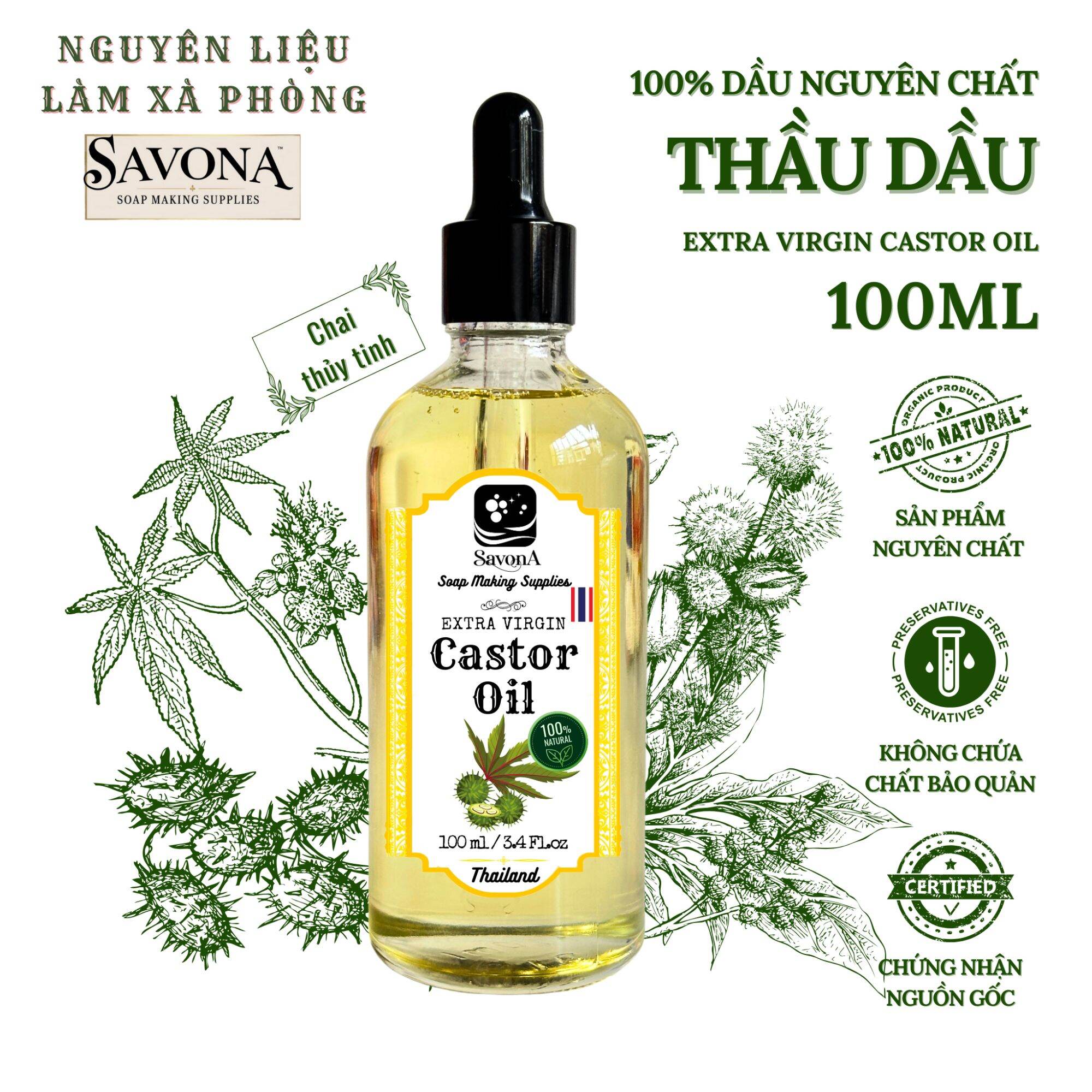 Dầu Thầu Dầu Savona - Dầu Massage Dưỡng Ẩm - SavonA Castor Oil for Face & Body - 100% Dầu Thầu Dầu Nguyên Chất Ép Lạnh
