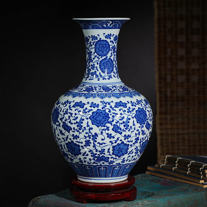 Đồ gốm sứ cảnh đức trấn bình hoa sứ thanh hoa giả cổ cắm hoa đồ trang trí kiểu trung quốc trang trí phòng khách trong nhà đơn giản
