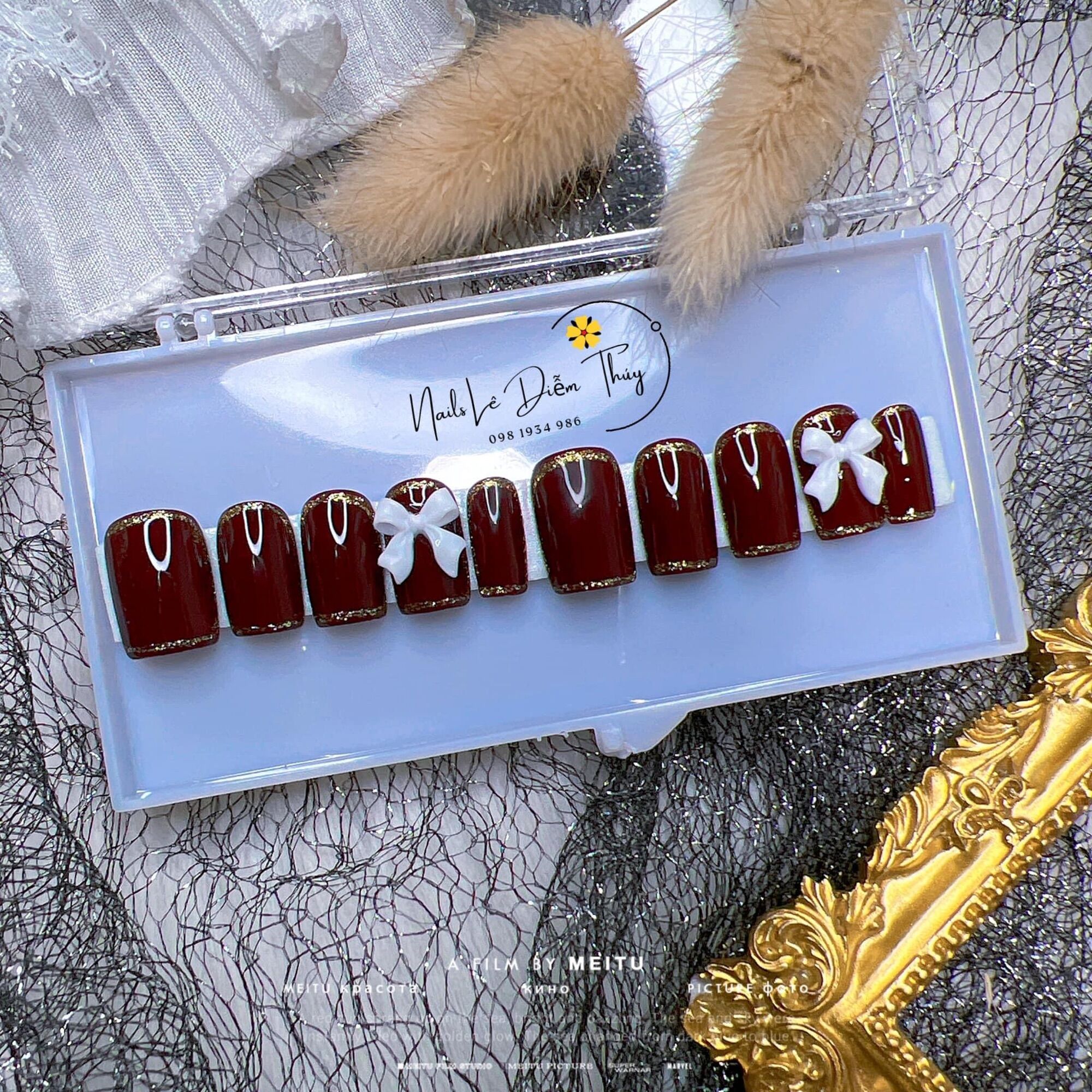 Nailbox Thiết Kế Màu Đỏ Đô Đậm NB0030