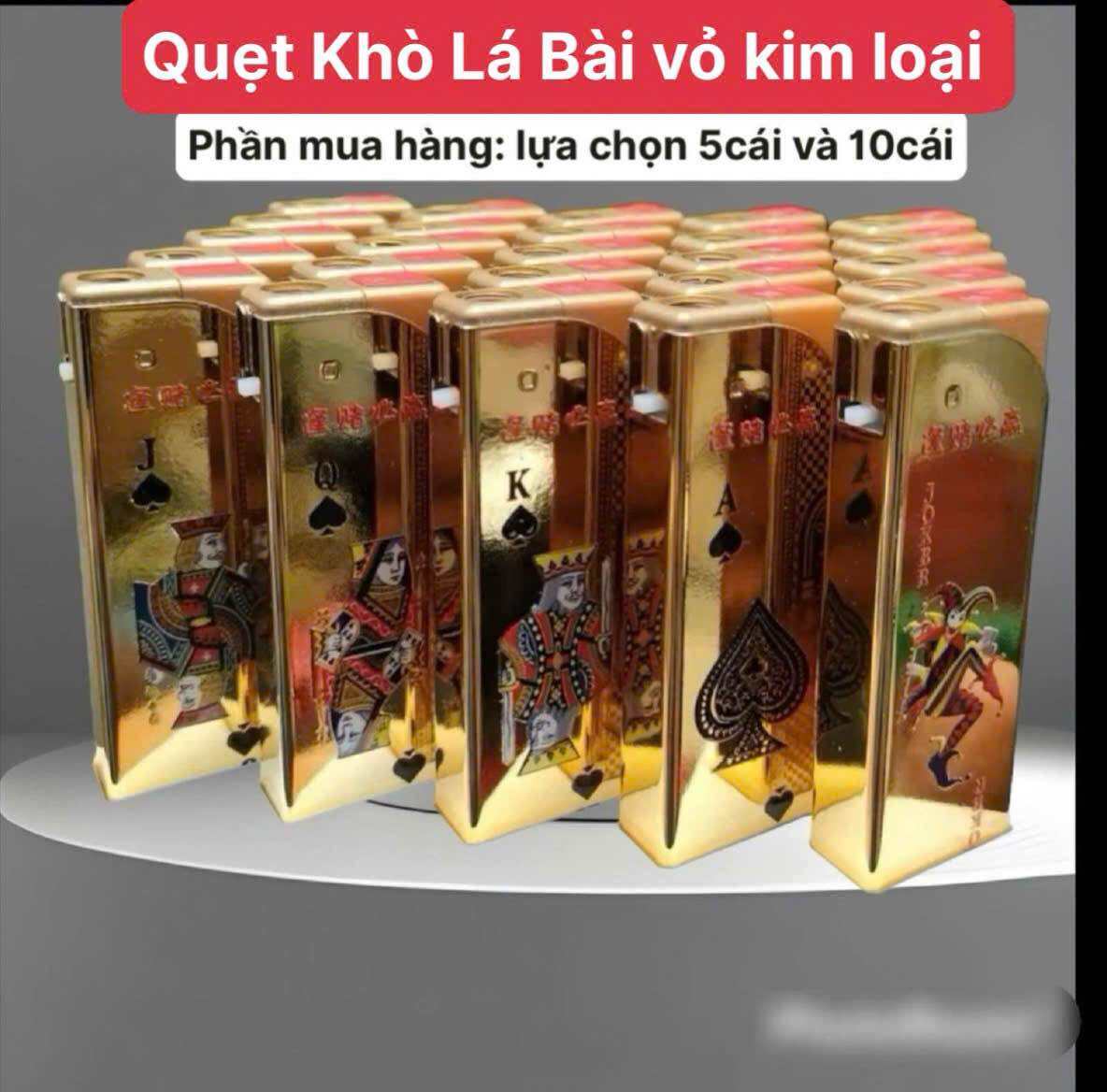 Combo 5cái Hột quẹt, Bật lửa khò tia xanh vỏ kim loại Màu Vàng hình lá bài Vuông( 5cái và 10cái )