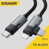 Cáp Essager PD 65W Max 2 Trong 1 Type C và Lightning Dành Cho Samsung Xiaomi iPhone - Cáp Dữ Liệu Sạc Nhanh Chất Liệu Bện