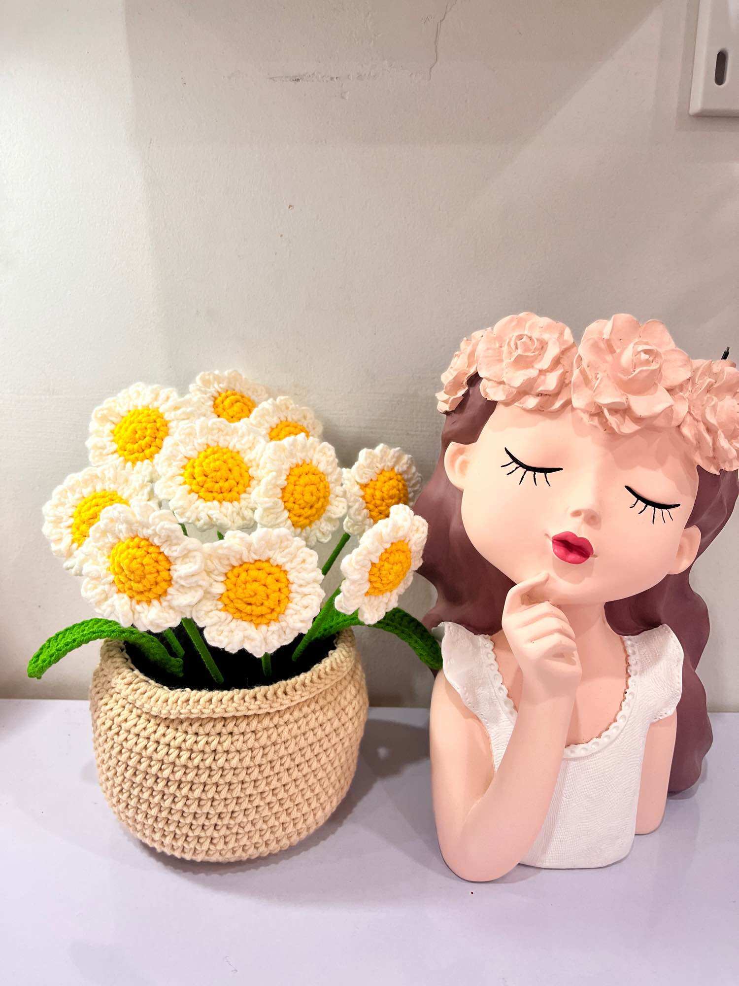 Hoa len chậu cúc để bàn siêu xinh