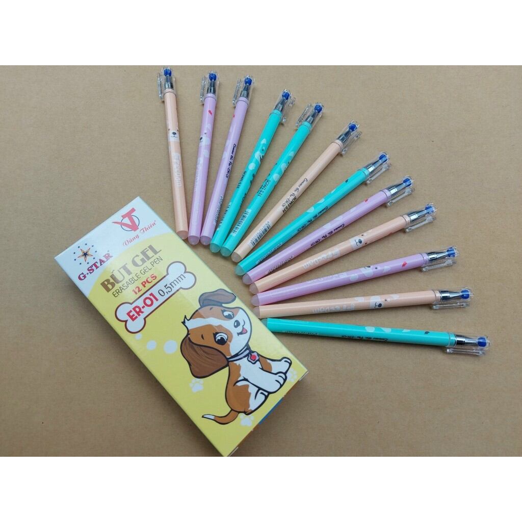 (12 Bút ) Bút   Gel   Mực    Tím   Xoá   Được