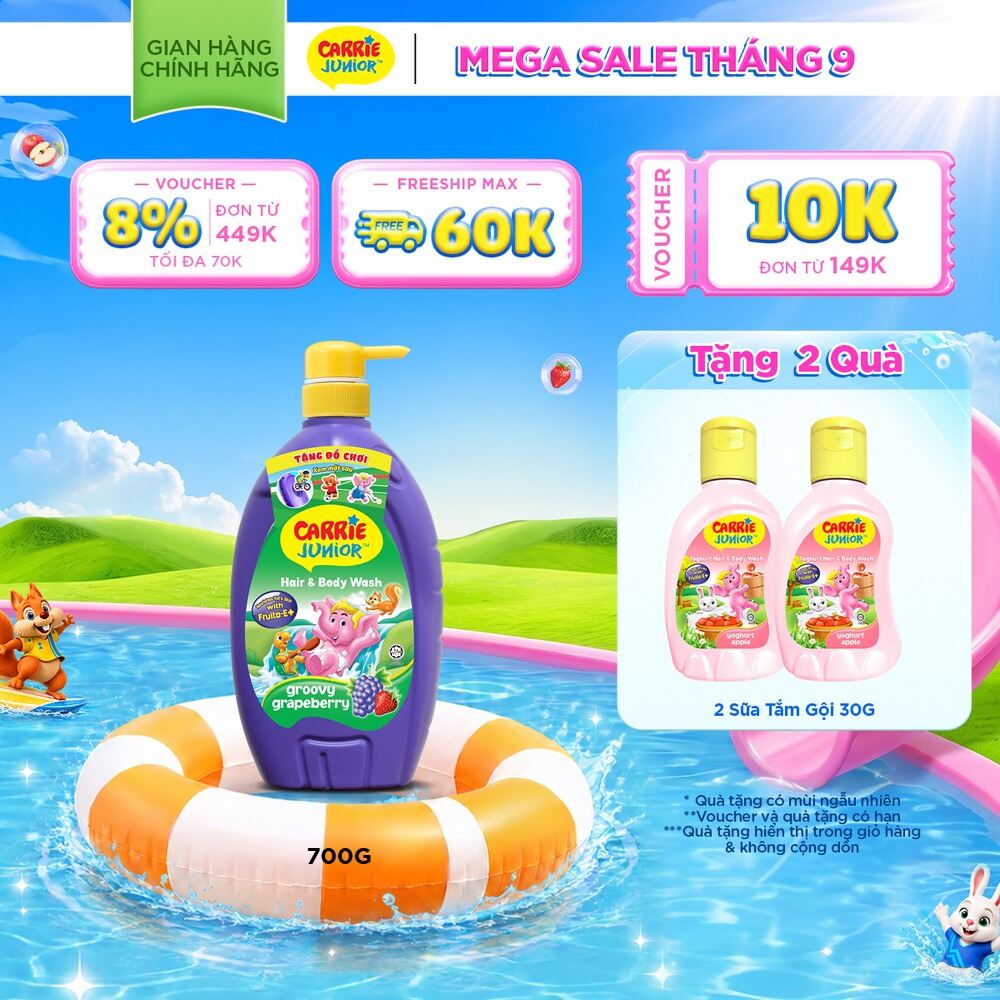 Sữa Tắm Gội cho bé Carrie Junior chiết xuất trái cây thiên nhiên Hương Grapeberry 700g