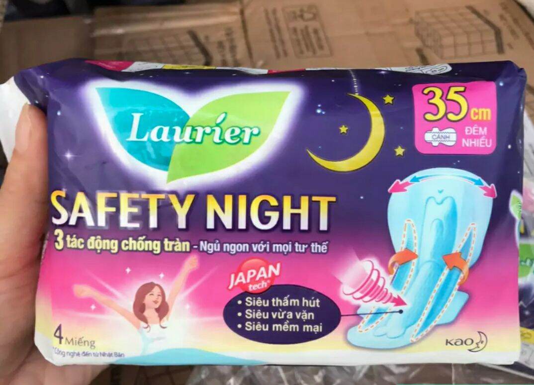 Combo 4 Gói Băng Vệ Sinh Laurier Safety Night ban đêm 35cm 4 miếng/1b