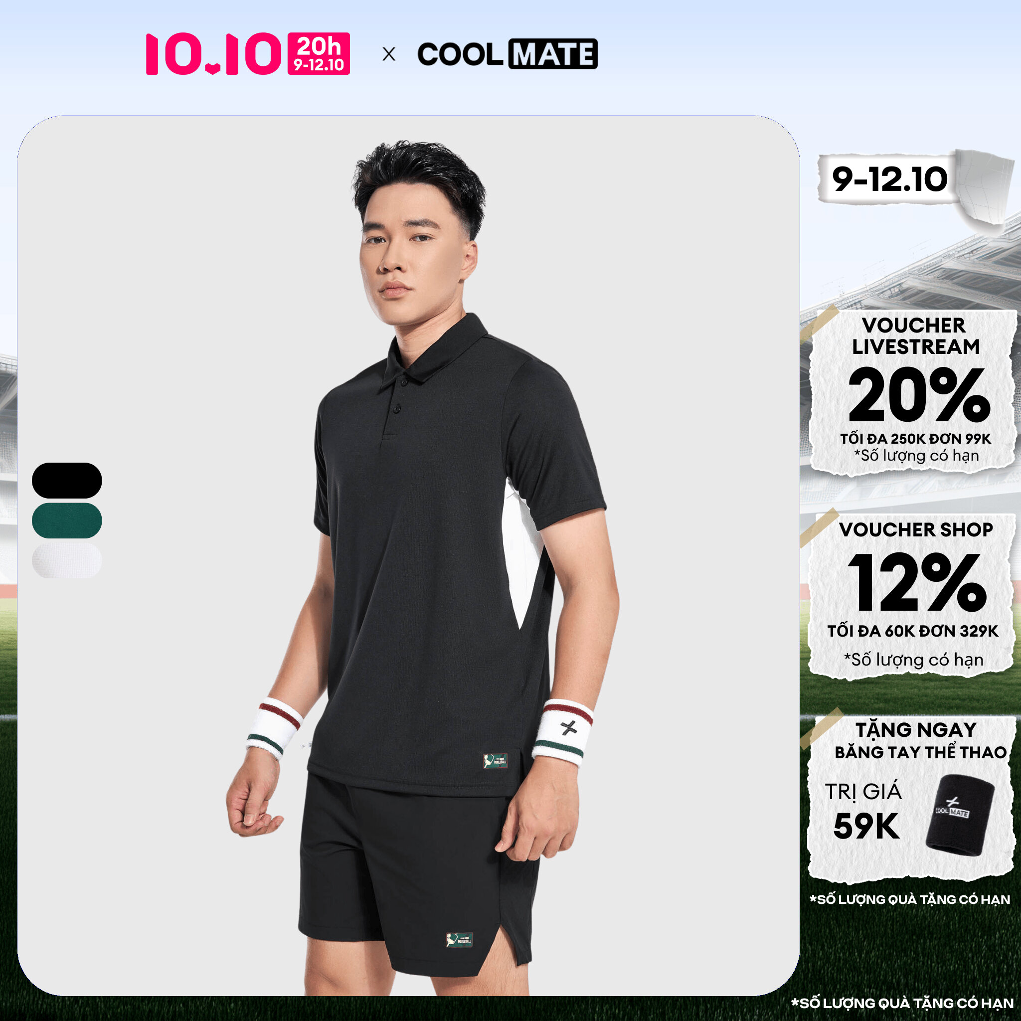 [CHỈ 20H 9-12.10 TẶNG WRISTBAND]Áo polo thể thao nam Pickleball Baseline Nhanh khô, Thoáng khí, Thấm hút tốt, Thoải mái vận động Coolmate