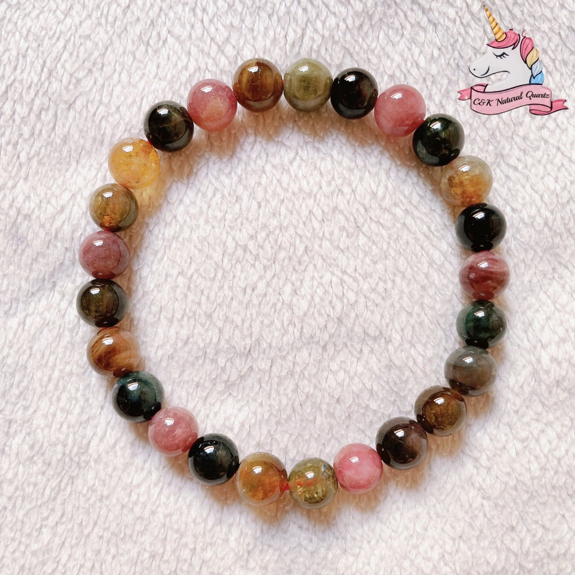 Đá Bích Tỷ/ Tourmaline/ 6-7mm/ Thạch anh thiên nhiên 100%/ Vòng đá phong thủy