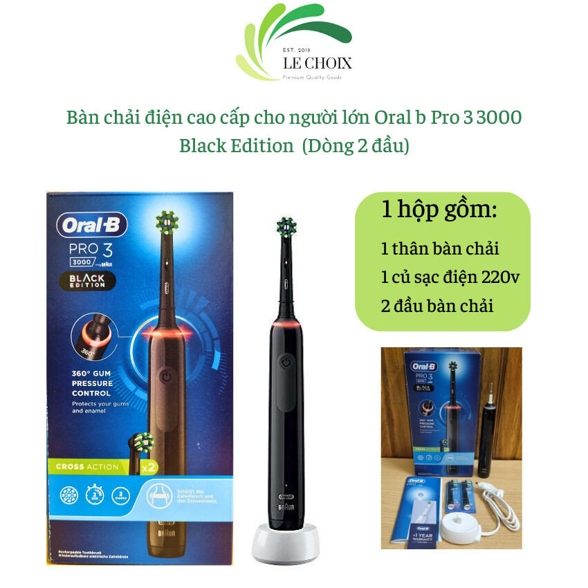 Bàn chải điện cao cấp Oral B Pro 3 3000 Black Edition (Màu đen, đầu bàn chải cross đen)