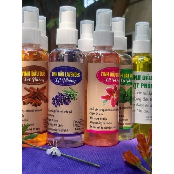 Combo 5 chai xịt thơm phòng, quần áo chă n màn ly, lavender,quế, bạc hà, sả thơm tuyệt vời