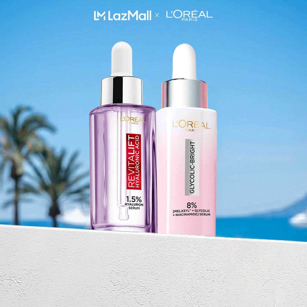 Bộ 2 Serum siêu cấp ẩm Hyaluronic Acid 1.5% 30ml  Glycolic Melasyl 8% dưỡng sáng da, mờ thâm mụn nám Loreal Paris