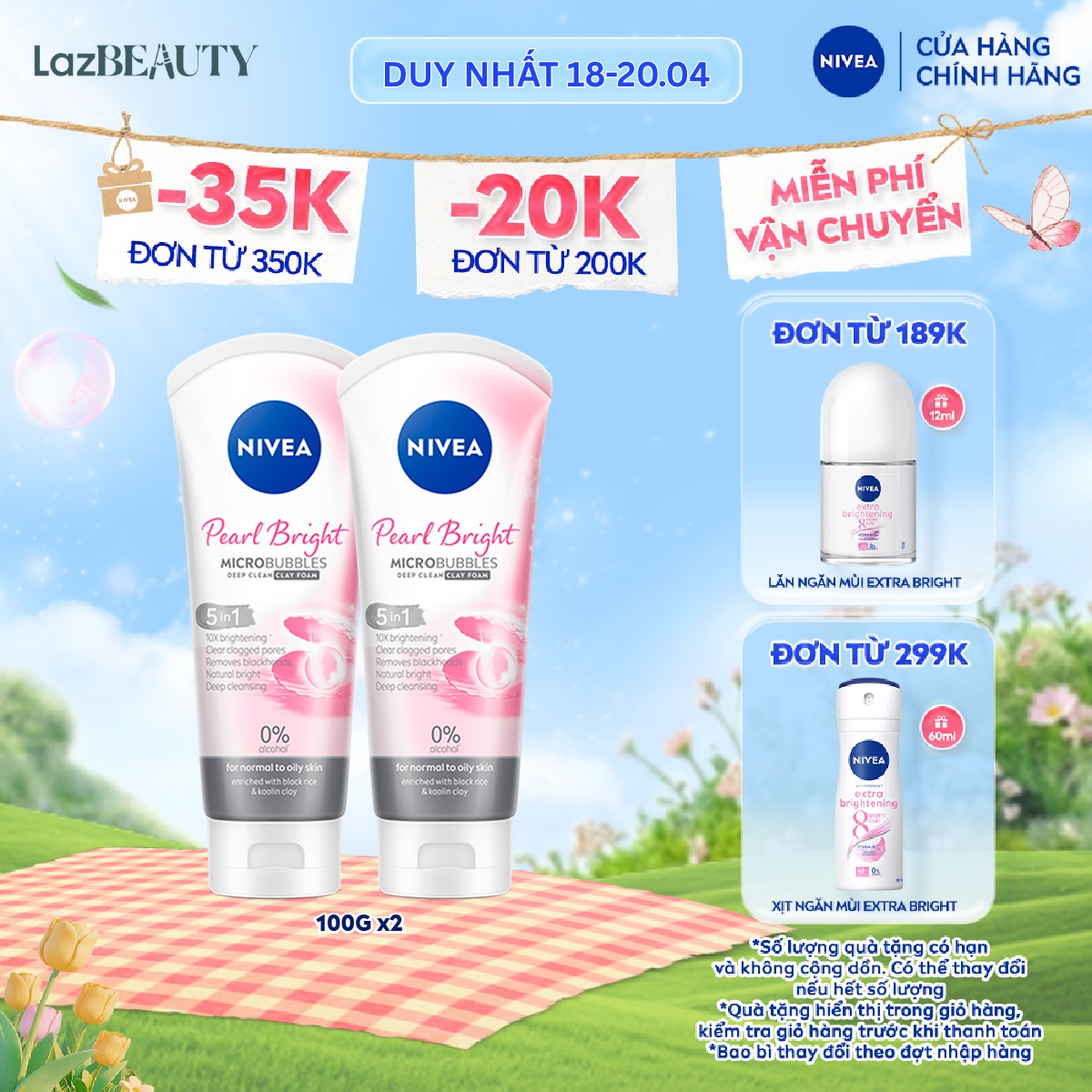 Bộ 2 Sữa Rửa Mặt Ngọc Trai NIVEA Pearl Bright Đất Sét Giúp Sáng Da (100 g) - 81273x2