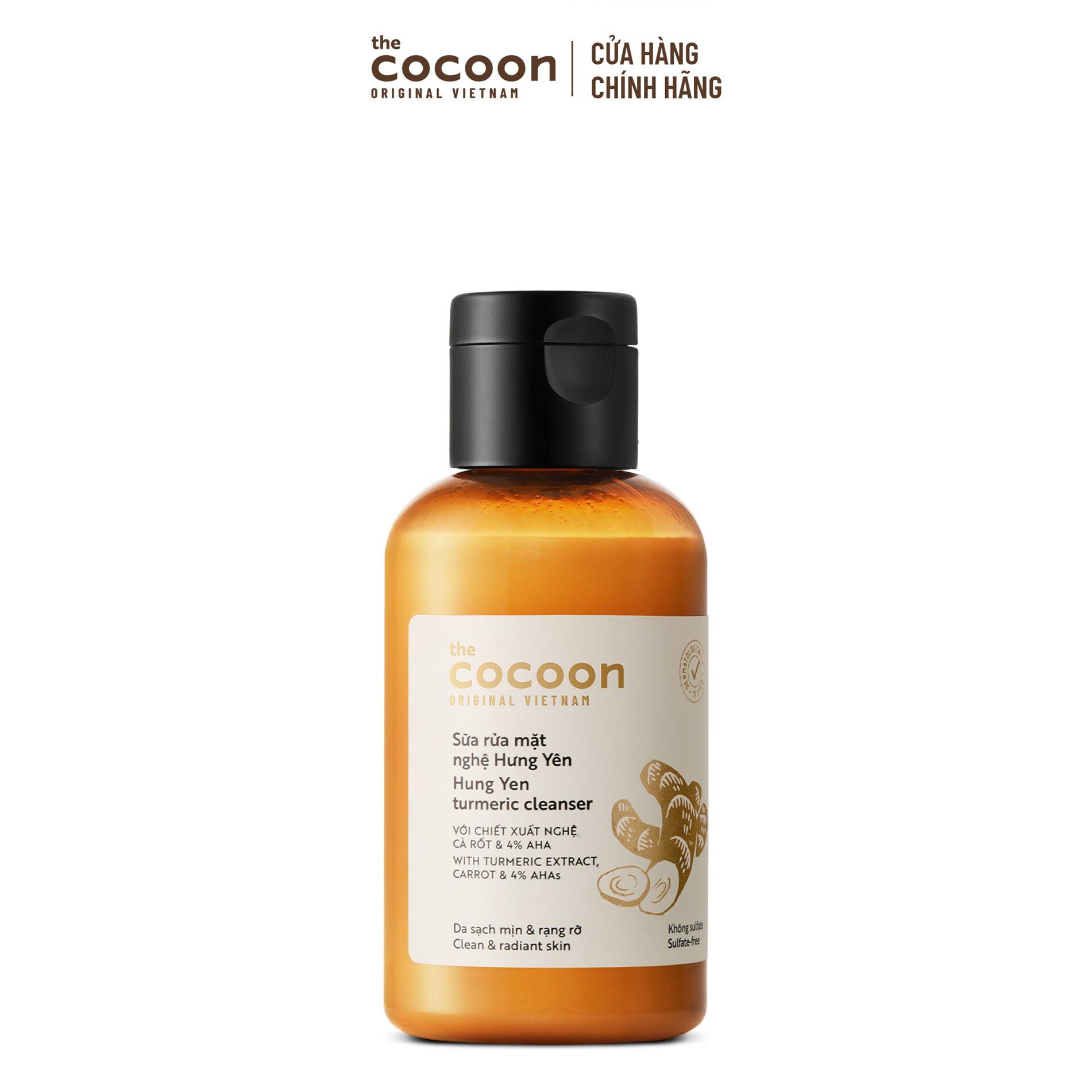 Sữa rửa mặt nghệ Hưng Yên 4% AHA giúp da sạch mịn và rạng rỡ Cocoon 140ml