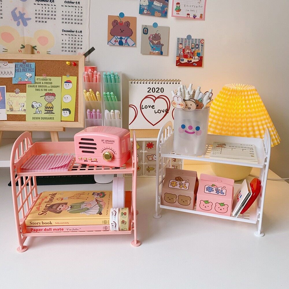 Kệ nhựa mini 2 tầng mini đựng đồ đa năng siêu xinh